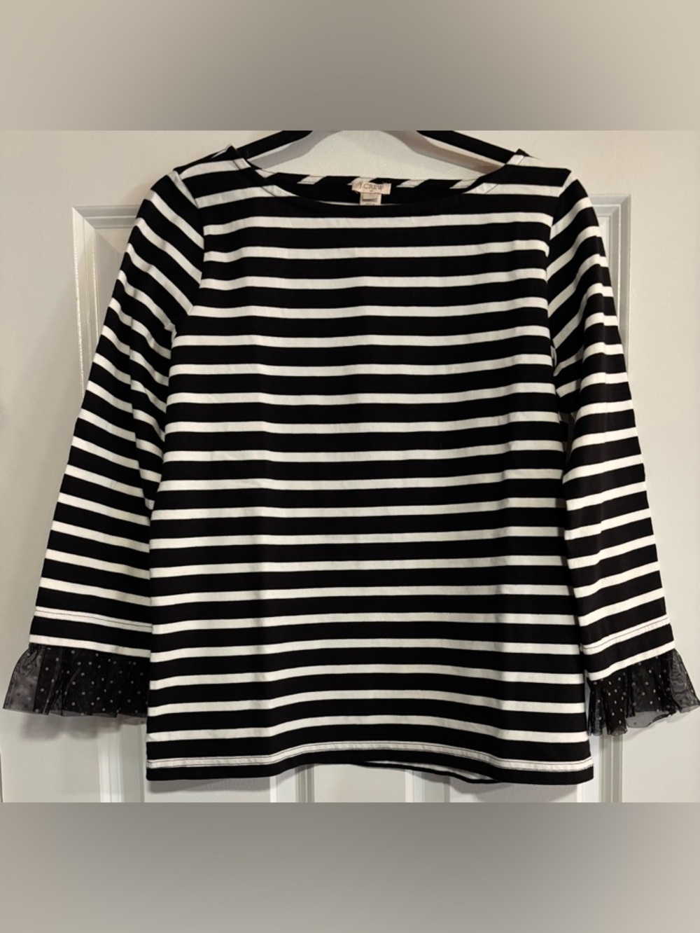 J. Crew Factory Striped Top with Tulle Polka Dot Cuffs, size Small